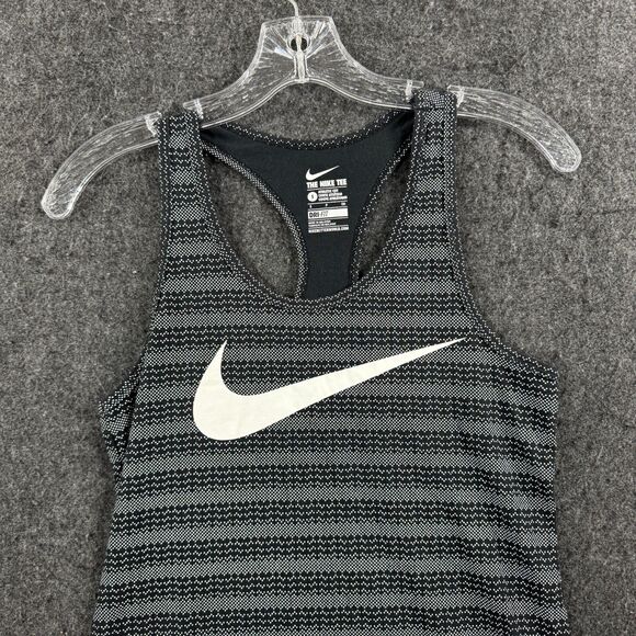 Nike Dri-Fit Swoosh Racer Tank Top Women's Small Black Allover Print Athletic - Picture 2 of 8